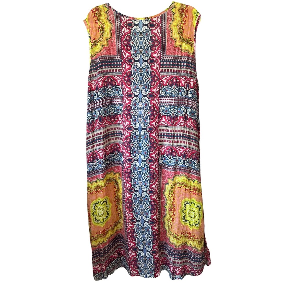 Sleeveless Printed Midi Dress in Pink and Yellow - Picture 2 of 8